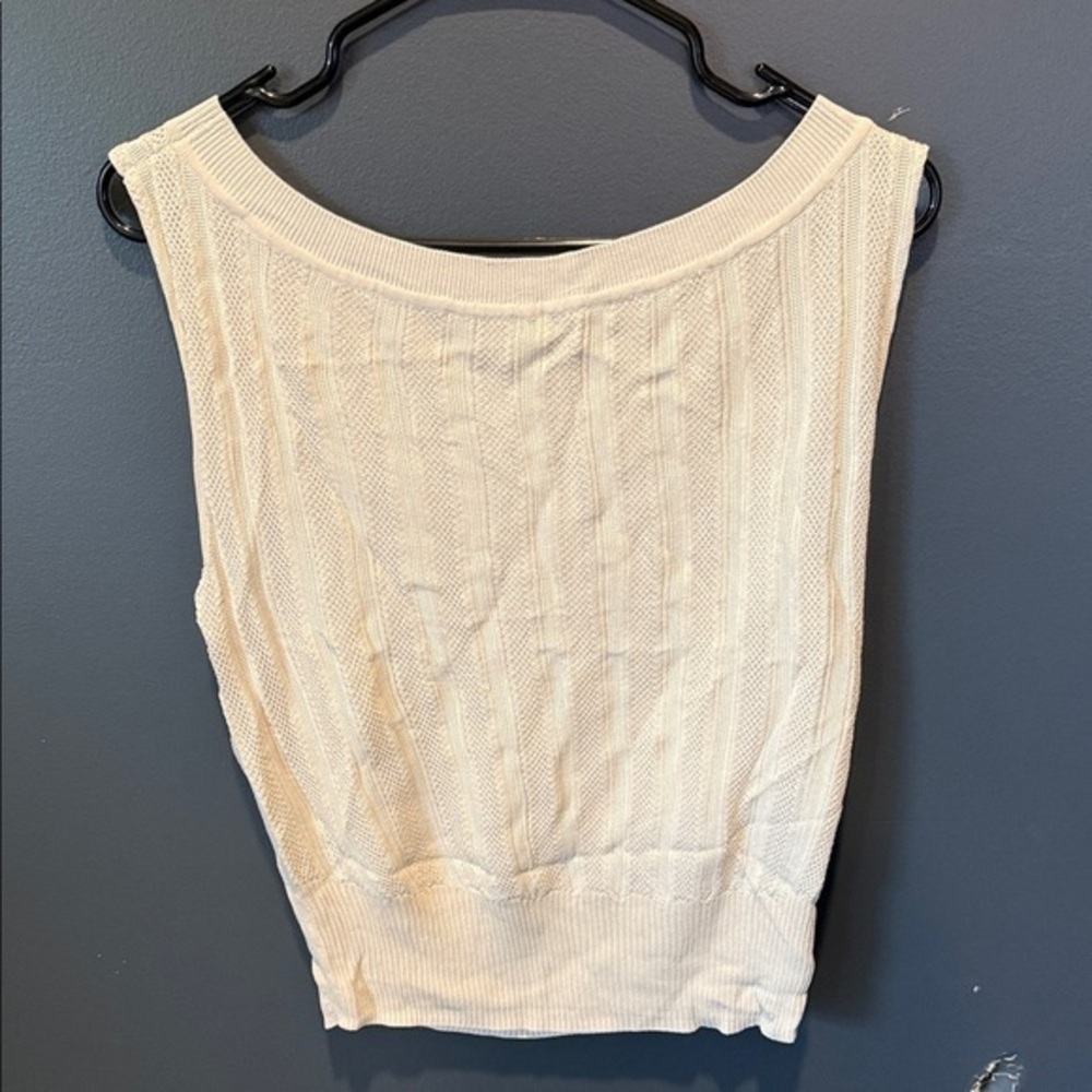Free People Cream Ribbed Tank Top Size X-Large